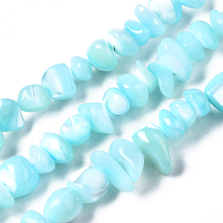 Honeyhandy Natural Trochid Shell/Trochus Shell Bead Strands, Nuggets Chips, Dyed, Sky Blue, 3.5~13x6~12x3~8mm, Hole: 0.9mm, about 68~73pcs/strand, 15.35 inch~15.94 inch(39~40.5cm)