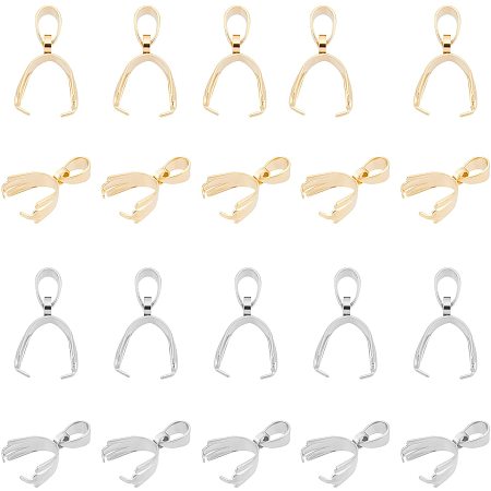 DICOSMETIC 20Pcs 2 Colors Stainless Steel Pinch Bails Metal Pinch Clip Bail Clasp Ice Pick Pinch Bails Dangle Charm Bead Pendant Clasp Connectors Bails for Jewelry Making DIY Findings