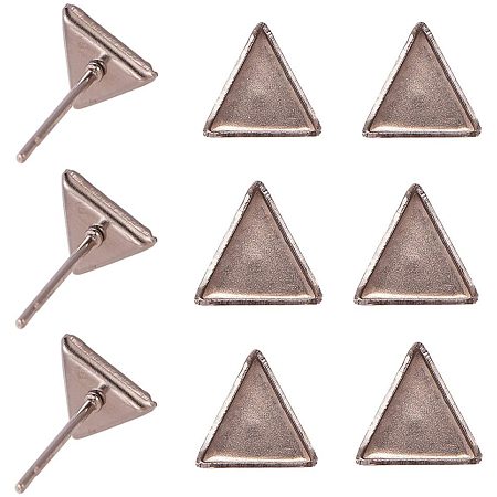 PandaHall Elite 50 Pairs Stainless Steel Earring Post Cup 7mm Triangle Cabochon Earring Settings Stud Earring Findings for Jewelry Making