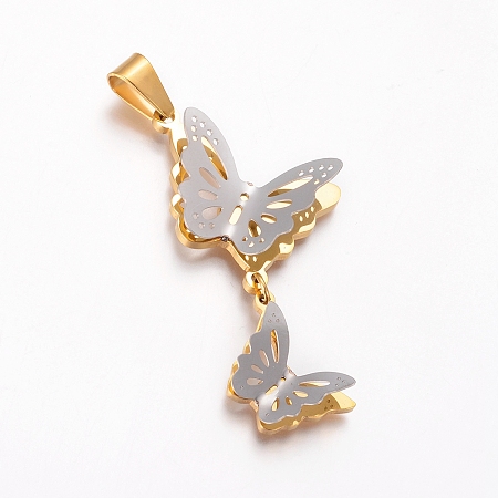 Honeyhandy 304 Stainless Steel Big Pendants, Butterfly, Golden & Stainless Steel Color, 54mm, Hole: 8x5mm