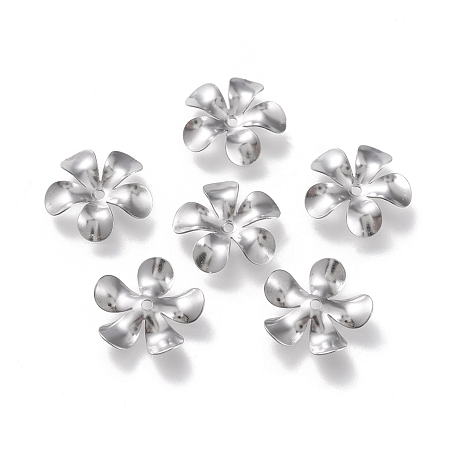 ARRICRAFT 304 Stainless Steel Bead Caps, 5-Petal, Flower, Stainless Steel Color, 15x15x2mm, Hole: 1.2mm