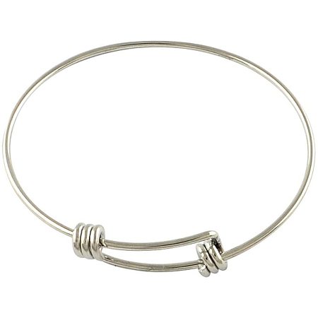 Pandahall Elite 20pcs Stainless Steel Wire Bracelet Adjustable Bangle Bracelet Blank Cuff Bracelet for Jewelry Making, 2.2” - Original Color
