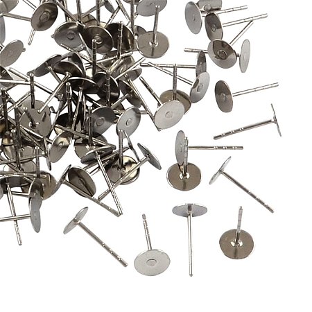 NBEADS 500pcs 316 Stainless Steel Blank Earring Pins Flat Round Ear Stud Components Post Ear Studs Findings,12x4mm