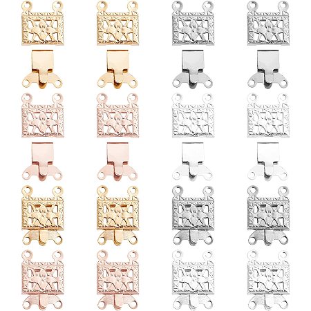 UNICRAFTALE 40 Sets 4 Colors Rectangle with Flower Necklace Clasps 2-Strands Clasps 4-Holes Stainless Steel Box End Clasp Lock Necklace Clasp for Jewelry DIY