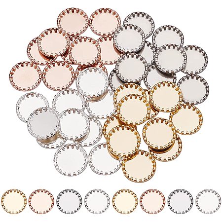 UNICRAFTALE 40Pcs 4 Colors Flat Round Bezel Frame for Photo Stainless Steel Serrated Edge Bezel Cups Bezel Tray Cabochon Settings for DIY Jewelry Necklace Making
