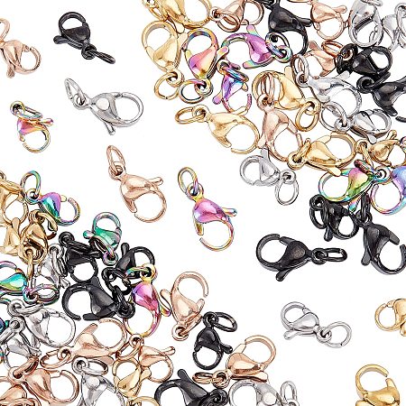 UNICRAFTALE About 60pcs 5 Colors Stainless Steel Lobster Claw Clasps 2 Sizes Fasteners Hook Claw Clasps with Jump Ring for Bracelet Necklace Jewelry Making 3mm Hole