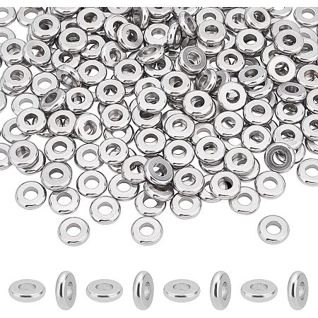 UNICRAFTALE About 200pcs Flat Round Spacers Bead Stainless Steel Metal Beads Disc Rondelle Slices Beads for Jewelry Making 3.5mm Hole Stainless Steel Color