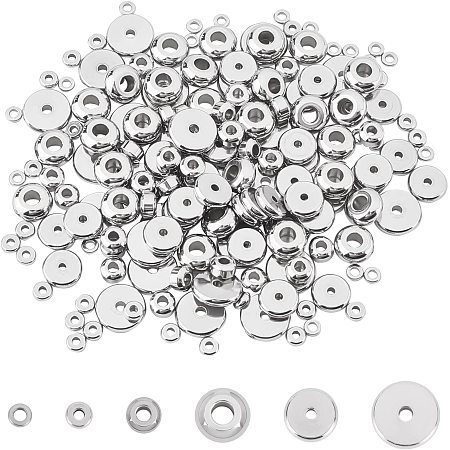 UNICRAFTALE About 180pcs 6 Sizes 3.5/4/5/8/10mm Flat Round Beads Stainless Steel Spacer Beads Metal Loose Beads Finding for Jewelry Making Bracelet Necklace DIY, Stainless Steel Color