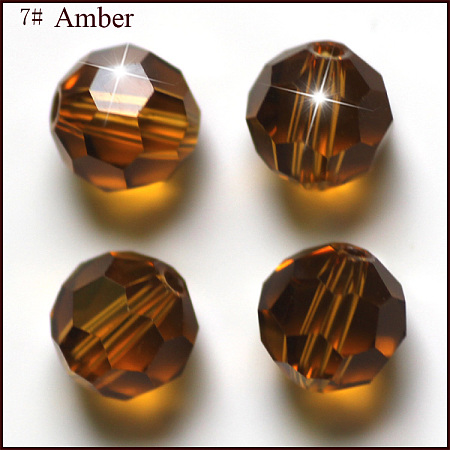 Honeyhandy Imitation Austrian Crystal Beads, Grade AAA, Faceted, Round, Sienna, 4mm, Hole: 0.7~0.9mm