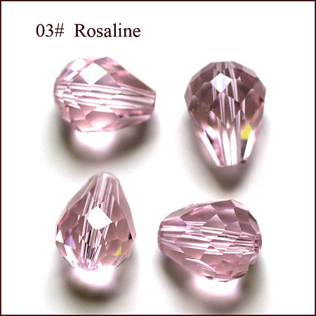 Honeyhandy Imitation Austrian Crystal Beads, Grade AAA, Faceted, teardrop, Pink, 8x10mm, Hole: 0.9~1mm