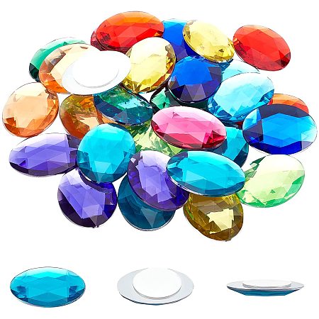 FINGERINSPIRE 40Pcs 30x40.5mm Flat Back Rhombus Acrylic Self-Adhesive Rhinestone Gems Stick with Container 10 Colors Crystals Bling Sticker Acrylic Jewels for Costume Making Cosplay