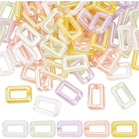 SUPERFINDINGS About 100pcs 5 Colors Transparent Acrylic Linking Rings Quick Link Connectors Hook Chain Links Rectangle Link Connectors for Jewelry DIY Craft Making