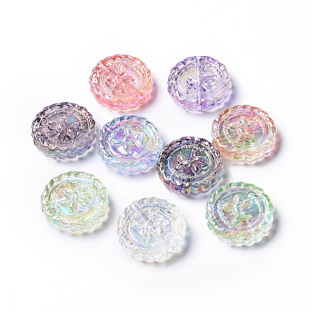 Honeyhandy Transparent Acrylic Beads, AB Color Plated, Flat Round, Mixed Color, 22.5x22.5x5mm, Hole: 2.1mm