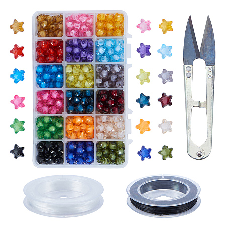 PandaHall Elite Assorted Color Crystal Star Acrylic Beads with Elastic Wire, Steel Scissors for DIY Necklace Bracelet Jewelry Making