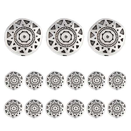 DICOSMETIC 60Pcs Tibetan Style Alloy Beads, Flat Round with Sun Pattern, Antique Silver, 12.5x12.5x3.5mm, Hole: 1.2mm