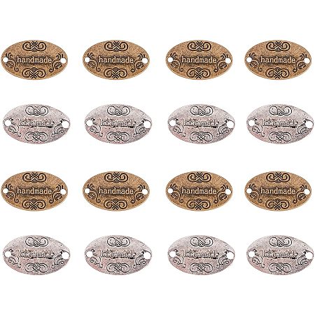 NBEADS 100 PCS Alloy Oval Hand Made Pendant Charms Findings Gift Tags Label for DIY Jewelry Making Crafts, Antique Silver and Antique Bronze