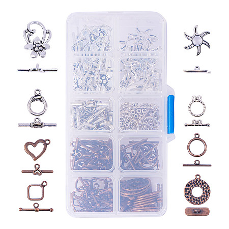 PandaHall Elite 1 Box 80 Sets 8 Style Tibetan Style Alloy Toggle TBar Clasps Findings Jewelry Making