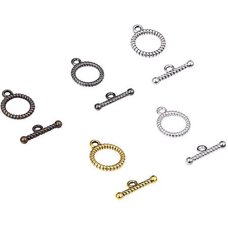 PandaHall Elite 100 Sets 5 Color Toggle Clasps Tibetan Alloy Antique Round Bracelet Jewelry Clasp for Necklace Bracelet Jewelry Making