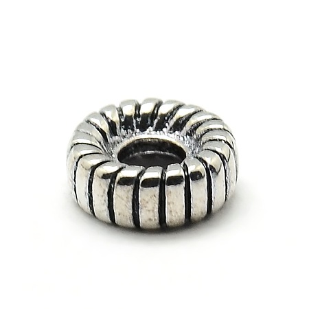 Honeyhandy Large Hole Tibetan Style Alloy Tyre European Beads, Antique Silver, 8x4mm, Hole: 3mm