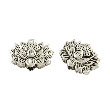NBEADS 1000g Tibetan Style Zinc Alloy Lotus Flower Beads, Antique Silver, 9x12x4mm, Hole: 2mm; about 1100pcs/1000g
