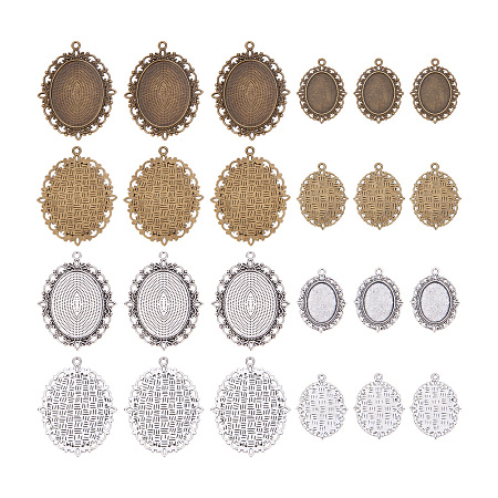 Pandahall Elite 10 PCS 40x30mm Flat Oval Pendents Trays and 10 Pcs 25x18mm Flat Oval Pendents Trays, Silver and Bronze, for Crafting DIY Jewelry Making
