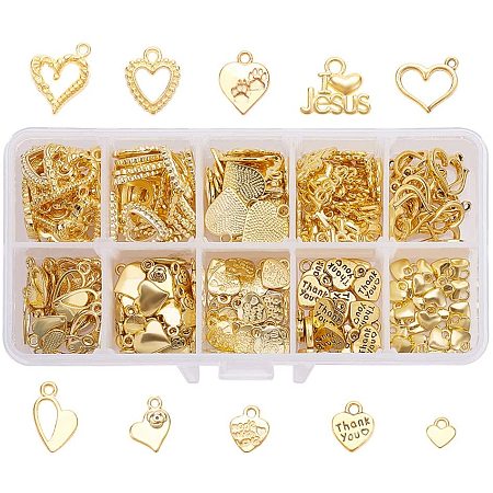 PandaHall Elite 150pcs 10 Styles Love Heart Pendants Charms I Love Jesus Words Charms for Valentines Day Thanksgiving Day DIY Necklace Bracelet Making