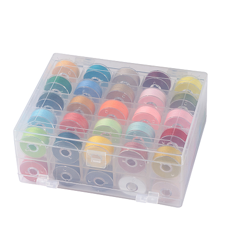 Honeyhandy 402 Polyester Sewing Thread, Plastic Bobbins and Clear Box, Mixed Color, 0.1mm, 50m/roll, 50roll/box