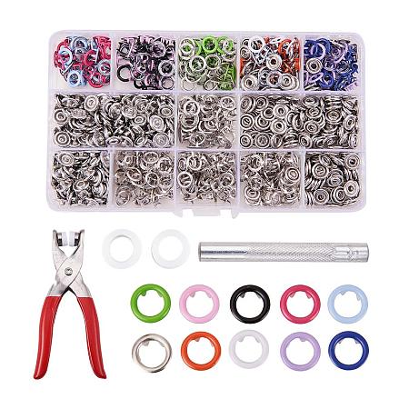 PandaHall Elite 200 Sets Snap Fasteners Kit Tool, 10 Colors 9.5mm Metal Snap Buttons Rings with Fastener Pliers Press Tool for Clothing and Sewing