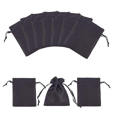 PandaHall Elite 50pcs Black Satin Gift Bag Drawstring Pouch Bags Wedding Favors Bridal Shower Candy Jewelry Bags, 3”x 4”