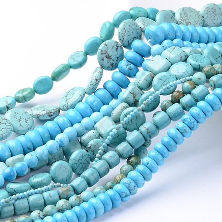 Honeyhandy Natural Howlite Bead Strands, Dyed & Heated, Mixed Shapes, Mixed Color, 5~20x2~18x2~19mm, Hole: 1mm, about 19~200pcs/strand, 15.7 inch