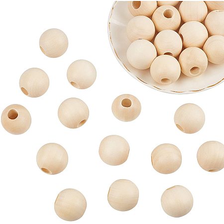 PandaHall Elite 30 Pcs 30mm Natural Unfinished Wood Spacer Beads Large Hole Round Ball Wooden Loose Beads for Crafts DIY Jewelry Bracelet Making Christmas Decoration