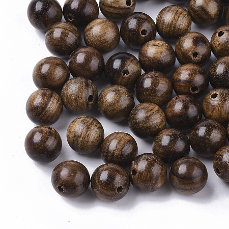 Honeyhandy Natural Wood Beads, Waxed Wooden Beads, Undyed, Round, Coconut Brown, 8mm, Hole: 1.5mm, about 1676pcs/500g