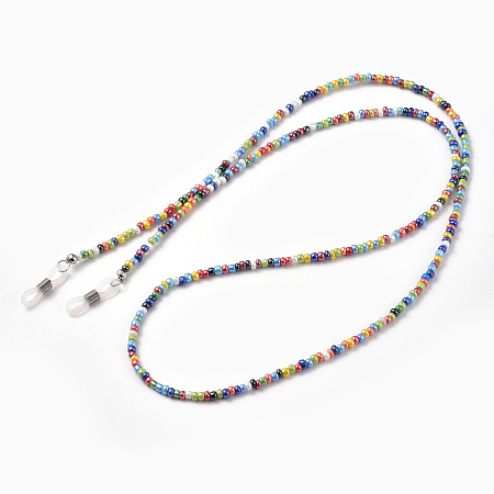 Eyeglasses Chains, Neck Strap for Eyeglasses, with Glass Seed Beads, Rubber Loop Ends and Brass Findings, Colorful, 30.9 inches(78.5cm); 3mm