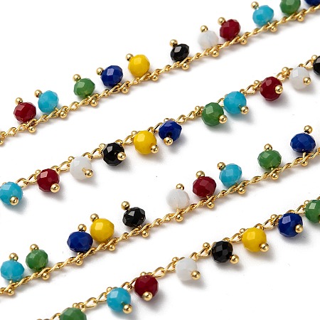 ARRICRAFT Handmade Glass Beaded Chains, Soldered, with Brass Findings, Colorful, 7x4mm