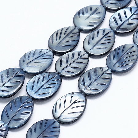 ARRICRAFT Dyed Natural Shell Beads Strands, Leaf, Steel Blue, 20x15x4mm, Hole: 1mm, about 20pcs/strand, 15.7 inches(40cm)
