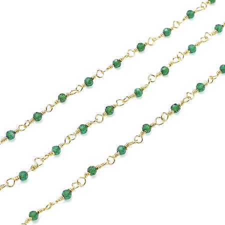 Arricraft Handmade Natural Agate Beaded Chains, Unwelded, with Golden Tone Brass Wires, Long-Lasting Plated, Green, Golden, 3mm