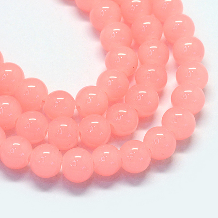 Arricraft Baking Painted Imitation Jade Glass Round Bead Strands, Light Coral, 8.5~9mm, Hole: 1.5mm, about 105pcs/strand, 31.8 inches