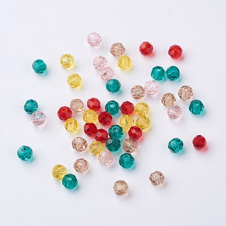 Arricraft Glass Round Beads, Faceted, Mixed Color, 4mm, Hole: 1mm