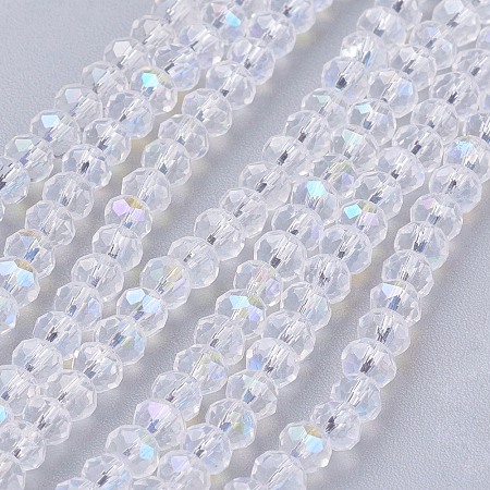 Honeyhandy Electroplate Glass Bead Strands, AB Color, Faceted, Rondelle, Clear AB, 3x2mm, Hole: 0.5mm, about 140pcs/strand, 13 inch