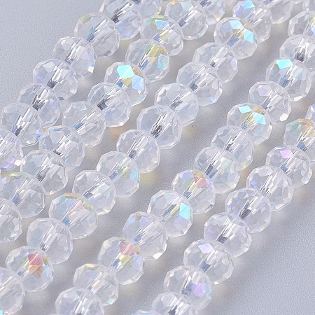 1 Strand Electroplate Glass Bead Strands, AB Color, Faceted, Rondelle, Clear AB, 6x4mm, Hole: 1mm; about 90~95pcs/strand, 18.5