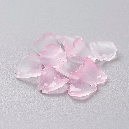 Honeyhandy Glass Charms, Dyed & Heated, Frosted, Petal, Pink, 13x11x4mm, Hole: 1mm