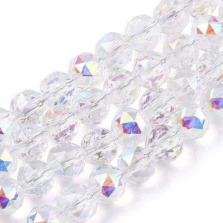 Electroplate Transparent Glass Beads Strands, Faceted, Round, Clear AB, 8x7.5mm, Hole: 1mm, about 70pcs/strand, bout 70~72pcs/strand, 20.67 inch~21.26 inch(52.5~54cm)