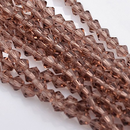 Bicone Glass Beads Strands, Faceted, Sienna, 4x4mm, Hole: 1mm, about 92~96pcs/strand, 13.78~14.37 inch