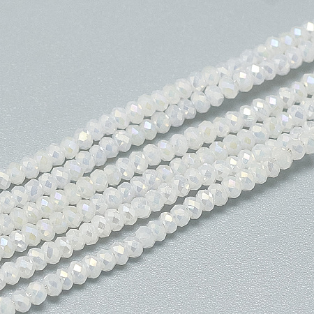 Honeyhandy Electroplate Glass Beads Strands, Imitation Jade Glass, Faceted, Rondelle, Creamy White, 2.5x1.5mm, Hole: 0.8mm, about 160~165pcs/strand, 13.78 inch~14.17 inch(35~36cm)