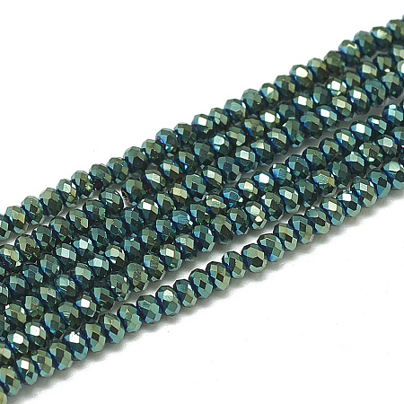 ARRICRAFT Electroplate Glass Beads Strands, Faceted, Rondelle, Teal, 2.5x1.5mm, Hole: 0.8mm, about 200pcs/strand, 12.2 inches