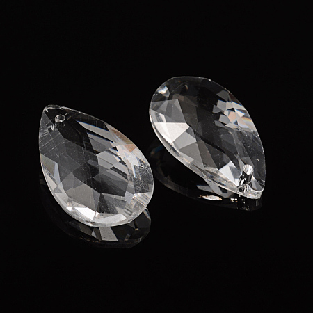 Honeyhandy Faceted Teardrop Transparent Glass Pendants, Clear, 28x17x9mm, Hole: 1.5mm