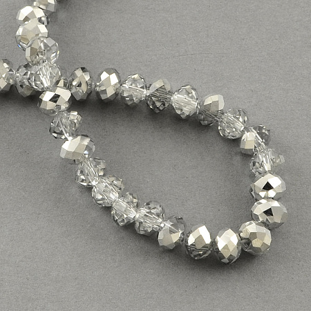 Honeyhandy Half Plated Faceted Rondelle Glass Bead Strands, Silver, 2x2mm, Hole: 0.8mm, about 168~170pcs/strand