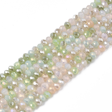 Arricraft Electroplate Glass Beads Strands, AB Color Plated, Faceted, Rondelle, Light Green, 3x2.5mm, Hole: 0.7mm; about 188~190pcs/16.93 inches~17.71 inches(43~45cm)