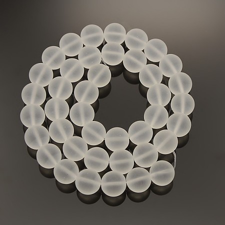 Honeyhandy Frosted Transparent Round Glass Beads Strands, Clear, 10mm, Hole: 1mm, about 41pcs/strand, 15.7 inch