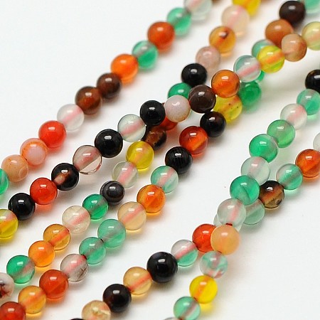 Nbeads Natural Agate Round Bead Strands, Dyed, Mixed Color, 3mm, Hole: 0.8mm